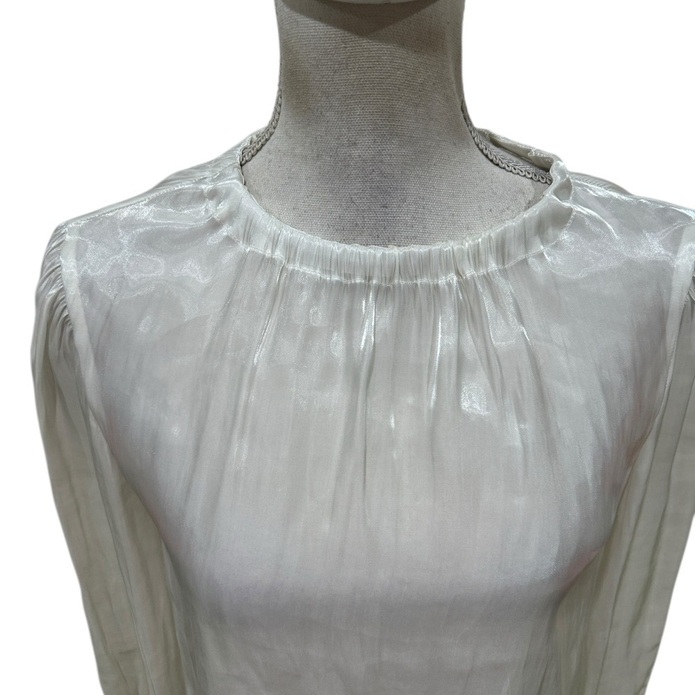 Bella Dahl white Sheer shimmer sheen Long-balloon Sleeve Blouse size small